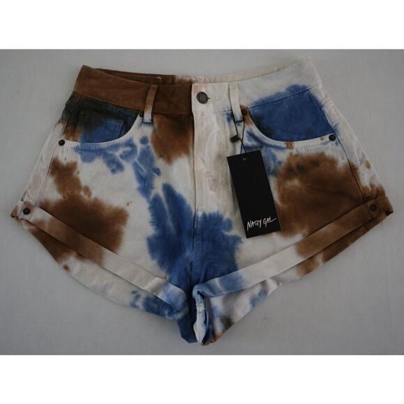 Nasty Gal Women's Sz 4/Sm Blue Tie Dye Roll Hem Cheeky Shorts/Bf Jacket Set $180 - Picture 4 of 11